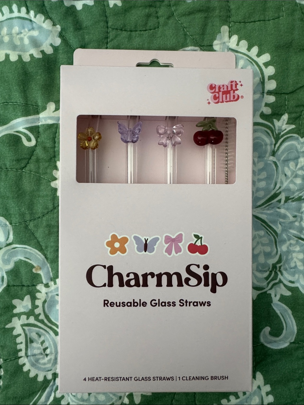 CharmSip Reusable Glass Straws - Pink & Red Charm Accents